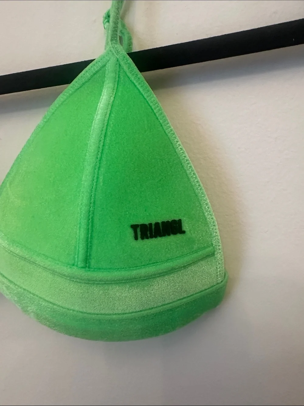 Triangl Bikini Top Swimwear Neon Green Plush Neoprene Sz S Adjustable Straps